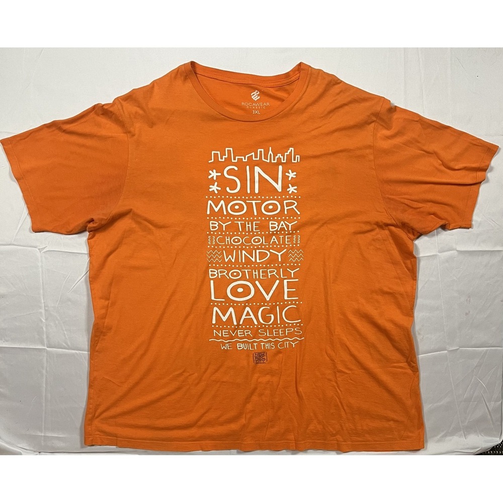 Rocawear Classic Men 3XL Orange We Built This City Y2K Hip Hop Graphic T-Shirt